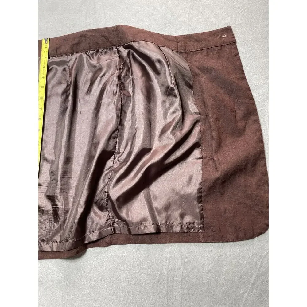 Focus 2000 Women Size 12 Brown‎ Linen Wrap Skirt Accent Buttons Lined Lagenlook